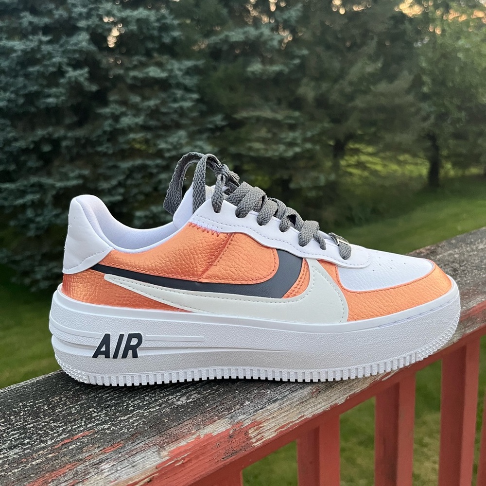 Custom, Hand Painted Nike AF1 Platforms in rose gold and charcoal gray
